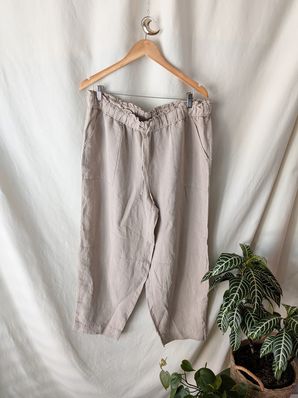Joie Beige Linen Lyocell Paperbag Waist Pull On Pants XL NWT